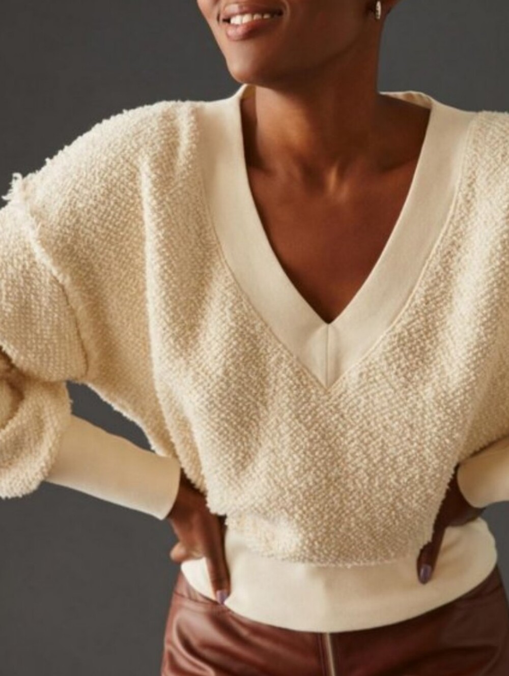 Anthropologie T.la Zuri Textured Inside Out V-Neck Cotton Sweater Xs S Like New